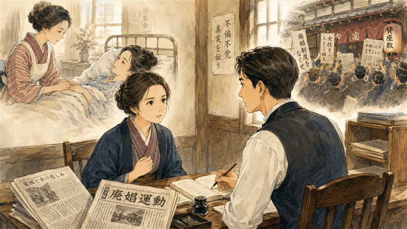 「風、薫る」第11週、りんは廃娼運動の記事を掲載した新聞社へ